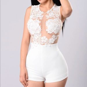 Fashion Nova Floral White Mesh Romper